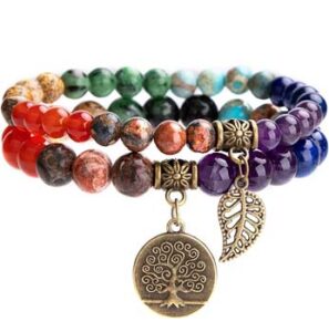 Farfume Chakra Bracelets for Women - Crystals Bracelet Women Natural Gemstones Yoga Reiki Bangle- A Set of Double Bracelets