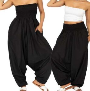 likemary Jumpsuits for Women UK - Pull Down into Cotton Harem Pants - 2-in-1 Comfortable Jumpsuit converts into Loose Trousers with Pockets