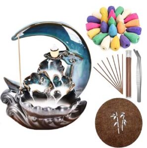 Severnier Backflow Incense Burner, Ceramic Waterfall Smoke Incense for Home Decor with 50 Backflow Incense Cones + 30 Incense Sticks