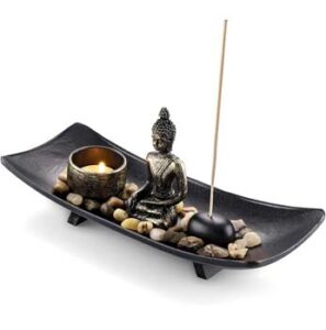 JSDDE Zen Garden Incense Stick Holder Candle Tray Tealight Candlestick Holders Decorative Ornament for Home Meditation Spiritual Gift